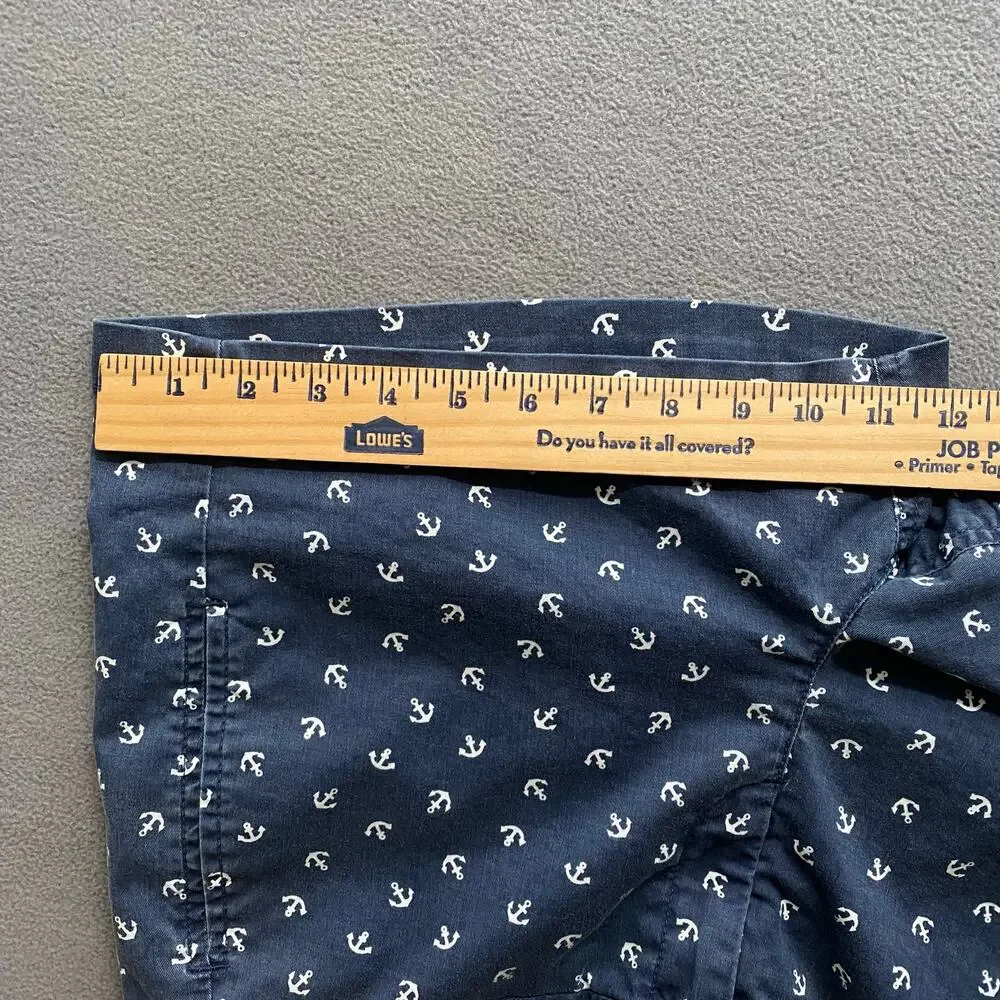 Hinge Chino Shorts All Over Anchor Novelty Print‎ Womens 8 Preppy Blue White